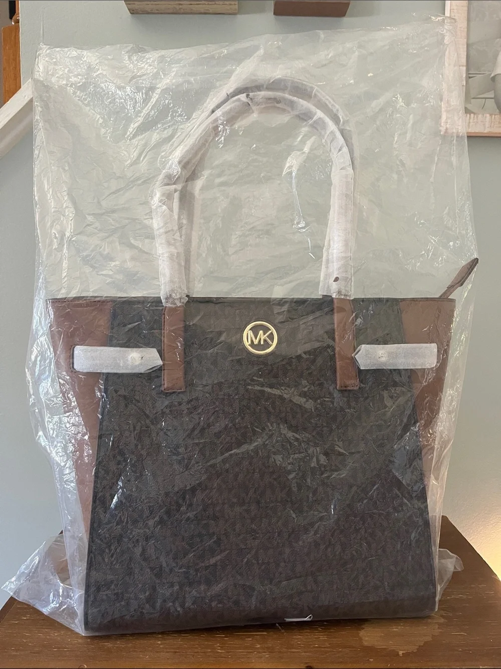 Michael Kors “Carmen” Brown and Chestnut Signature Tote with Gold Logo